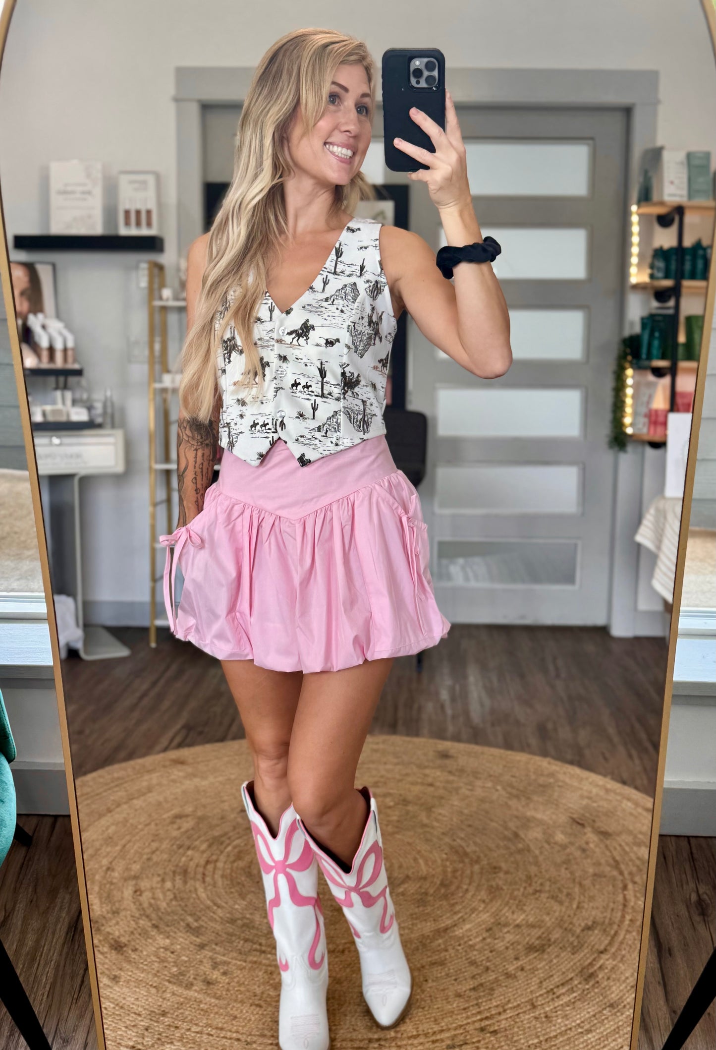 Western Cowboy Print Button Down Vest