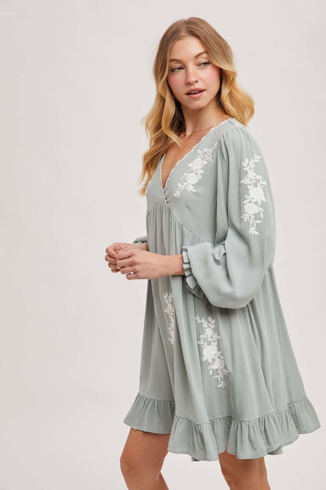 Boho Floral Embroidered Mini Dress