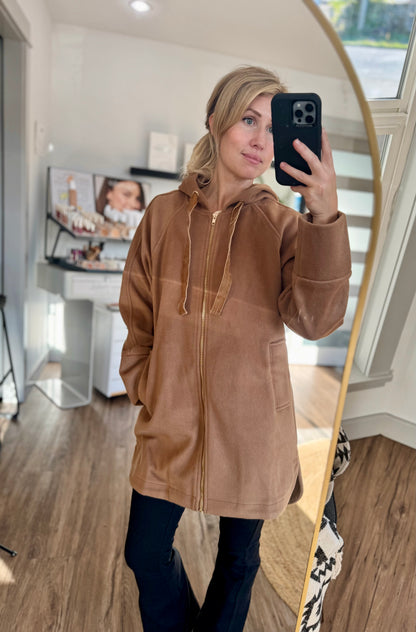 Mystree Hooded Zip Up Jacket - Camel