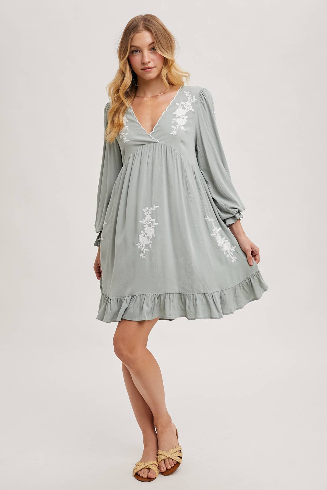 Boho Floral Embroidered Mini Dress
