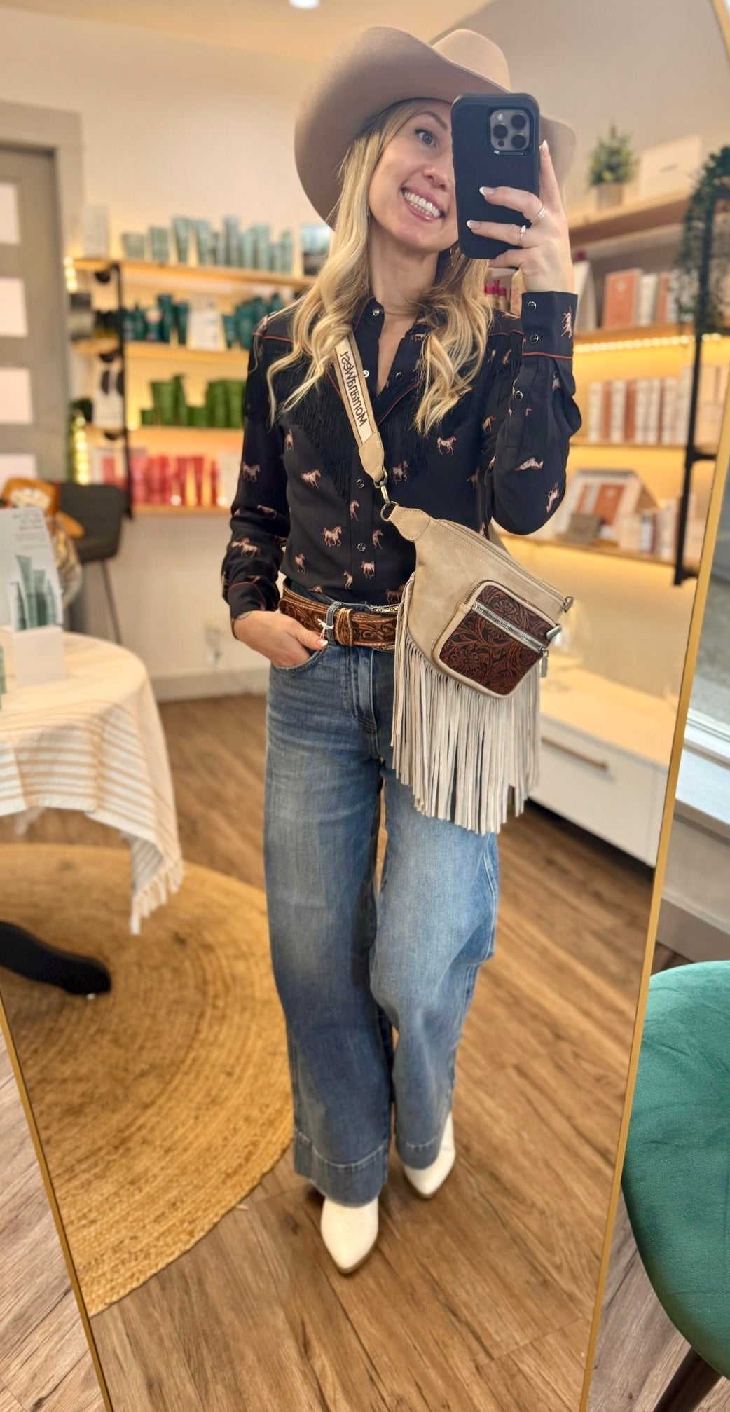 High Rise Half Yoke Wide Leg Jeans