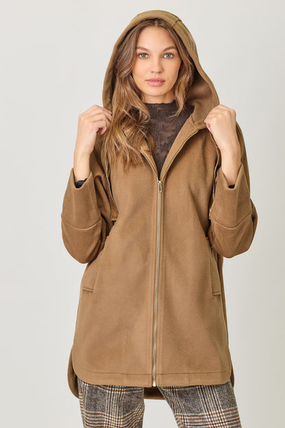 Mystree Hooded Zip Up Jacket - Camel