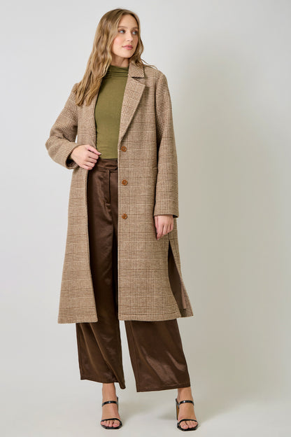 Mystree Houndstooth Plaid Long Coat