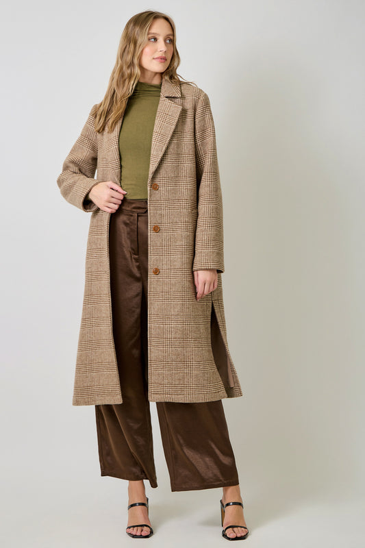 Mystree Houndstooth Plaid Long Coat