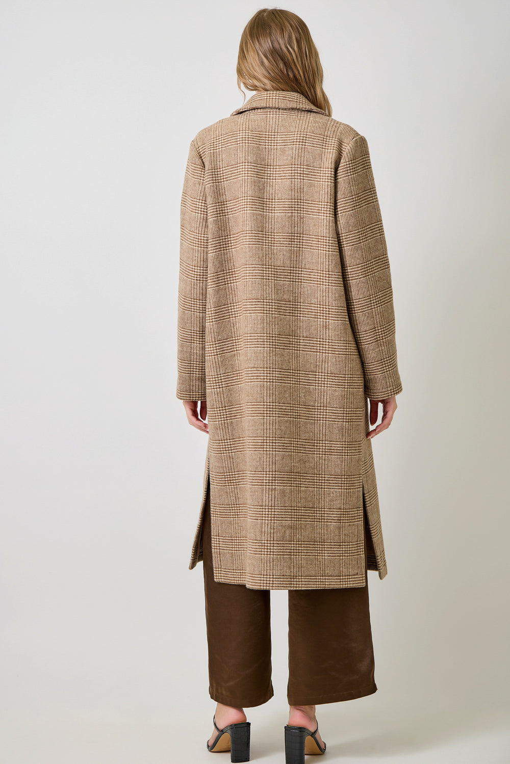 Mystree Houndstooth Plaid Long Coat