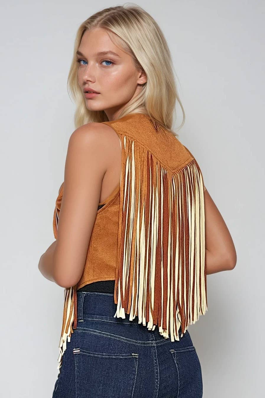 Wisteria Lane - Boho Western 2Tone Fringed Suede Vest