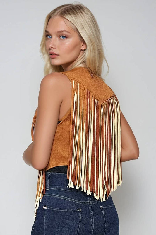 Wisteria Lane - Boho Western 2Tone Fringed Suede Vest