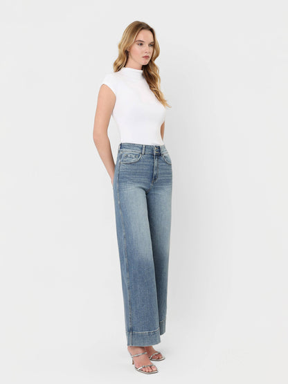 High Rise Half Yoke Wide Leg Jeans