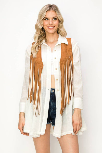 Wisteria Lane - Boho Western 2Tone Fringed Suede Vest