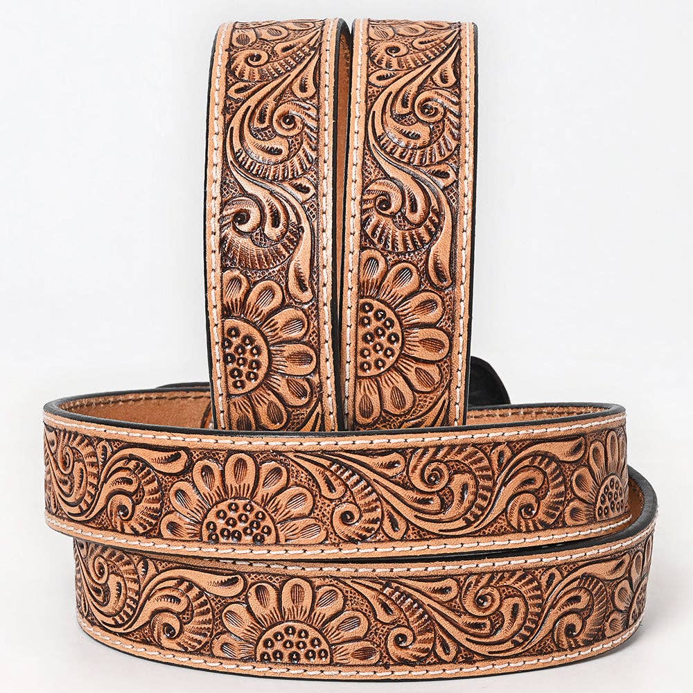 Hand Carved Western Leather Belt with Buckle