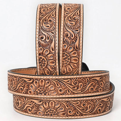 Hand Carved Western Leather Belt with Buckle