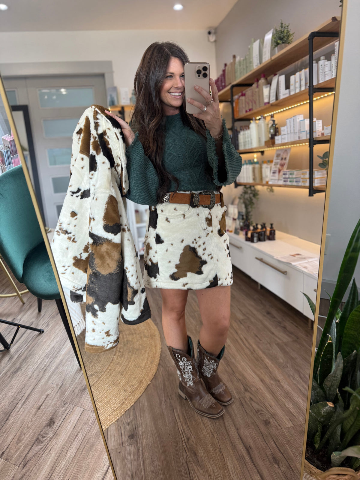 🤎 The Wild West Cowhide Mini Skirt — Rock & Roll Denim