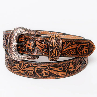 Genuine Leather Tooled Belt with Buckle