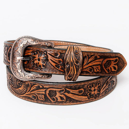 Genuine Leather Tooled Belt with Buckle