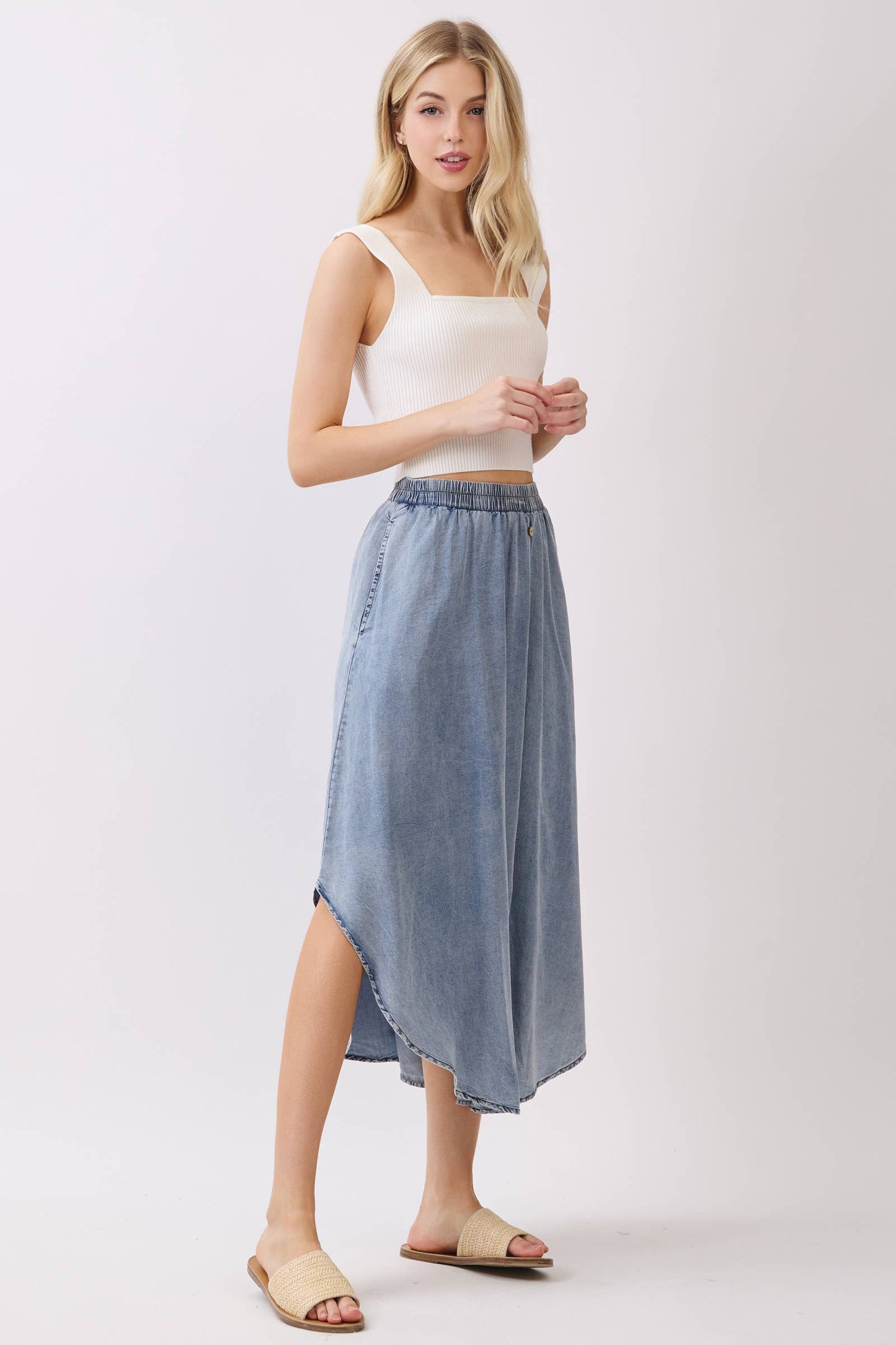 The Blue Sage Tencel Midi Skirt