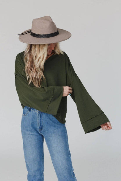 Three Bird Nest - Love It V Neckline Sweater Top - Olive