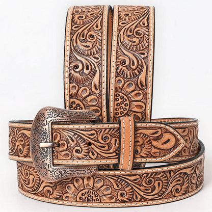 Hand Carved Western Leather Belt with Buckle