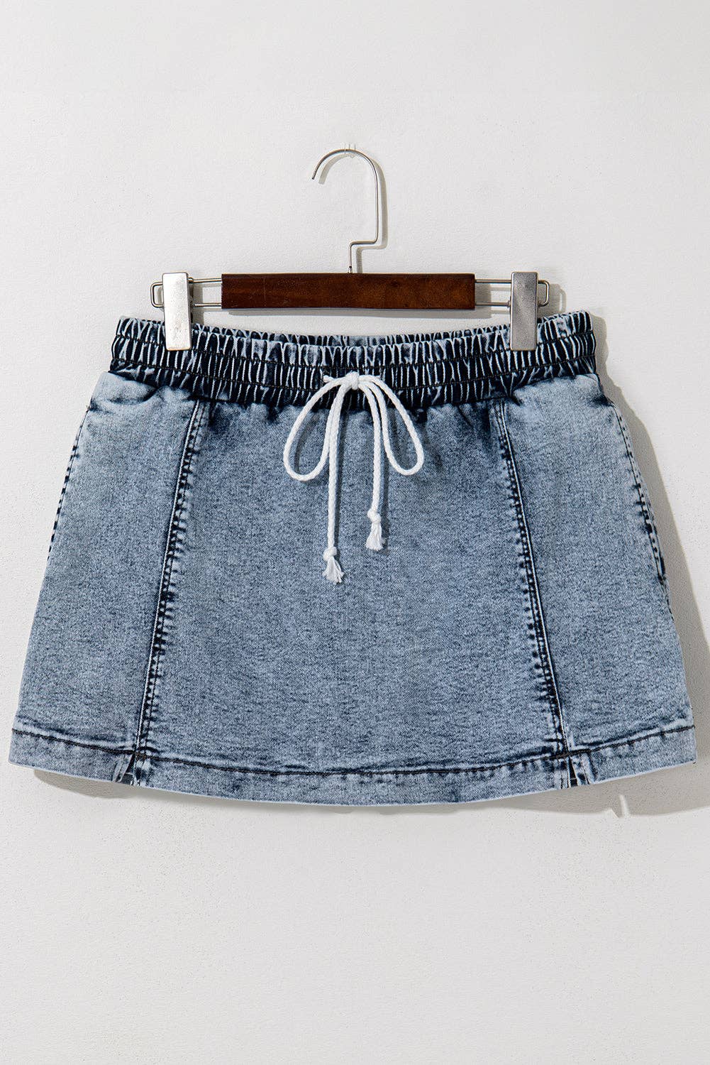 High Waisted Drawstring Denim Shorts with Pockets