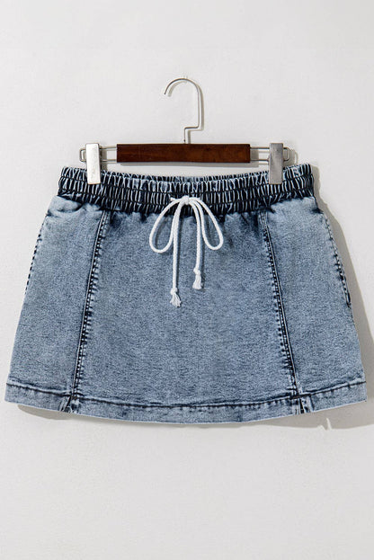 High Waisted Drawstring Denim Shorts with Pockets