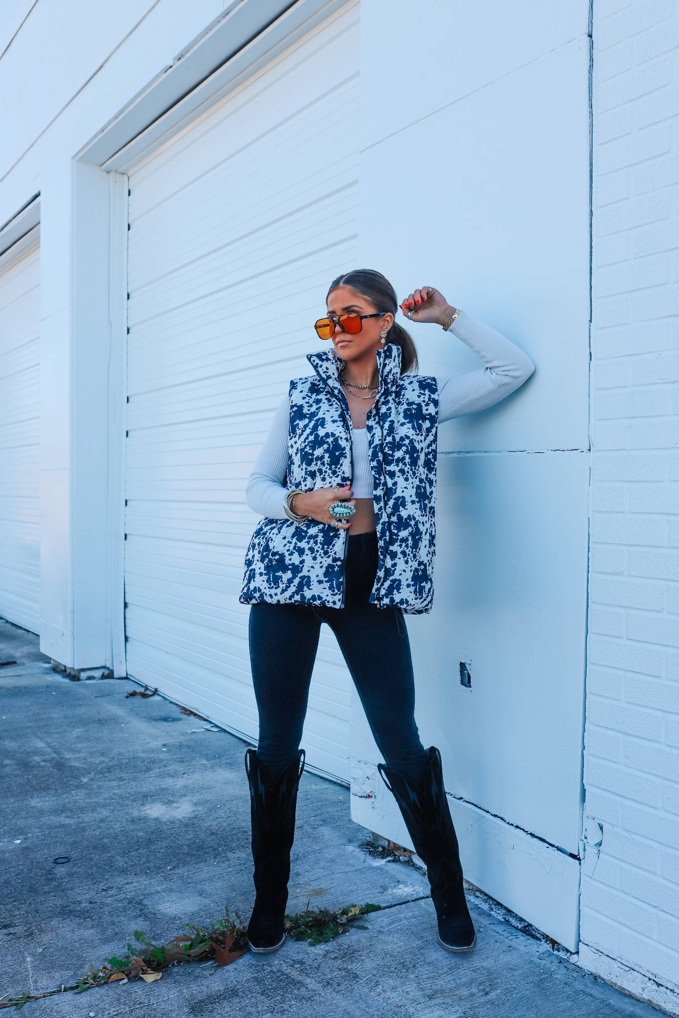 Black and White Cowhide Puffer Vest