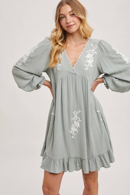 Boho Floral Embroidered Mini Dress