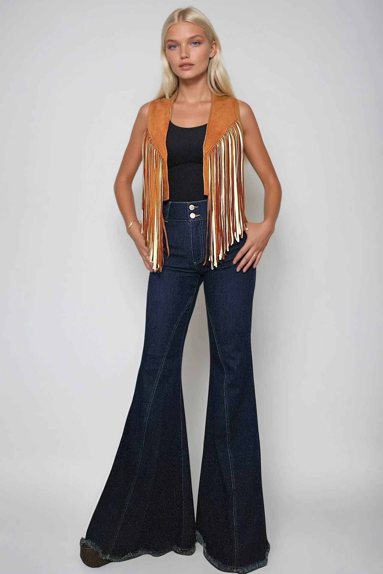 Wisteria Lane - Boho Western 2Tone Fringed Suede Vest