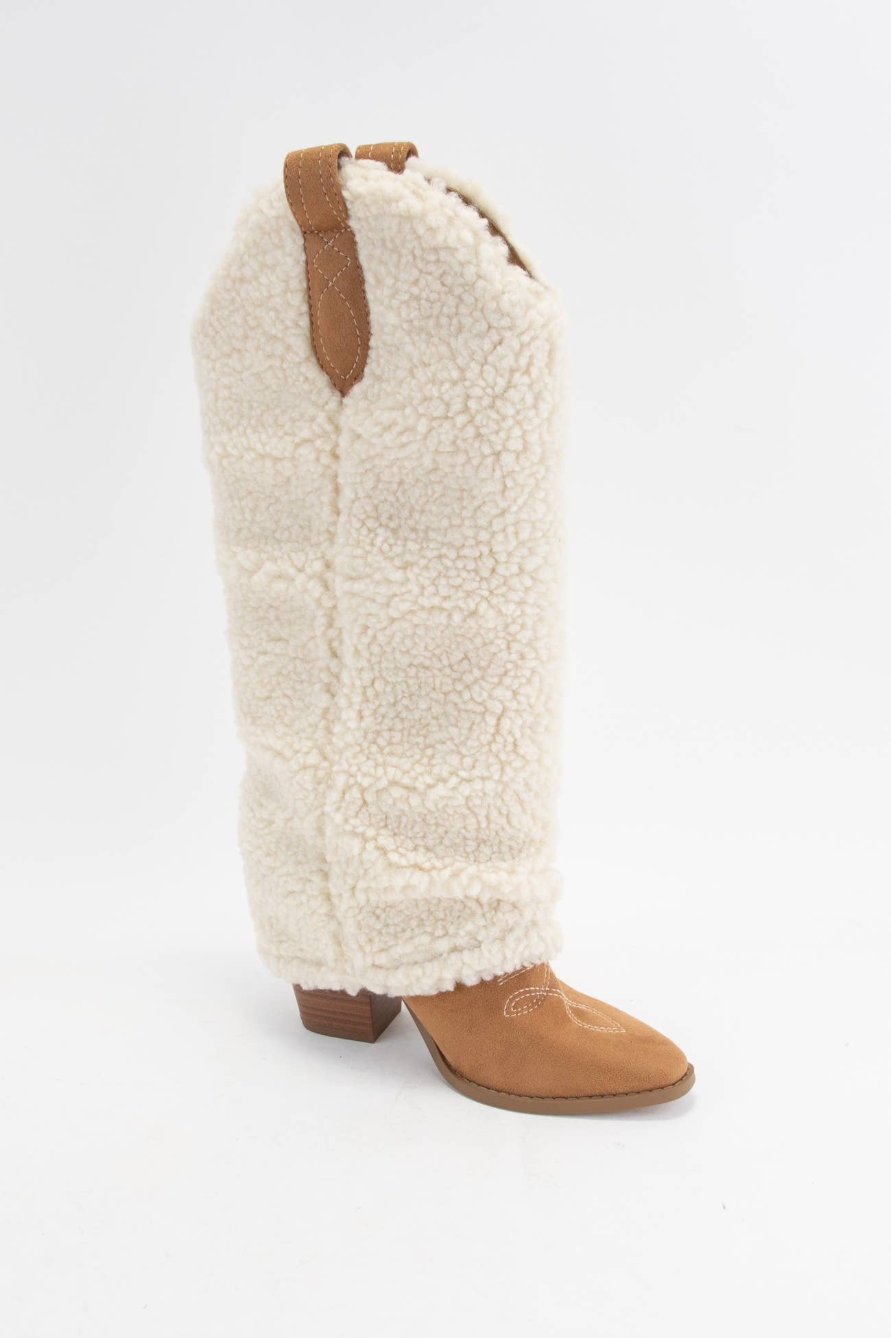 Boujee Cowgirl Slouchy Sherpa Boots (Tan)