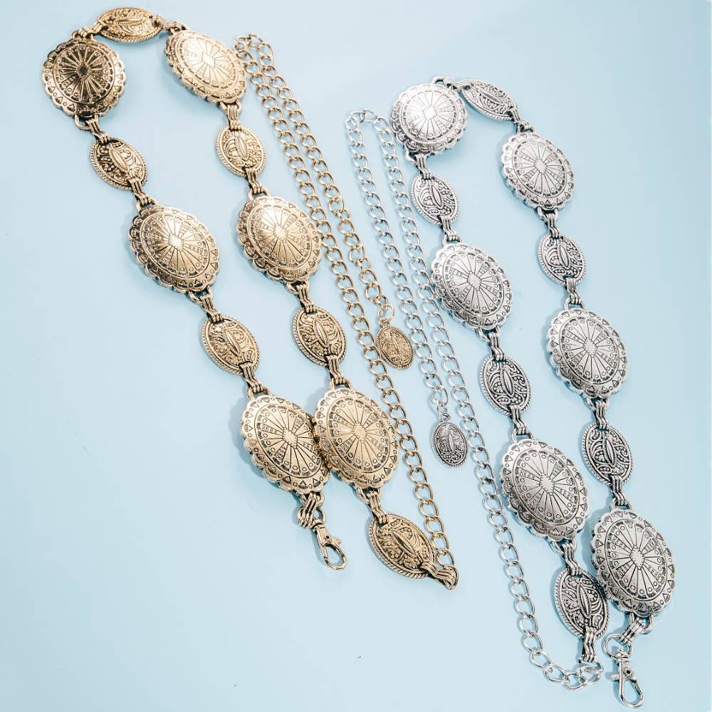 Western Abstract Pattern Concho Chain Belt
