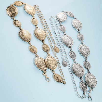Western Abstract Pattern Concho Chain Belt