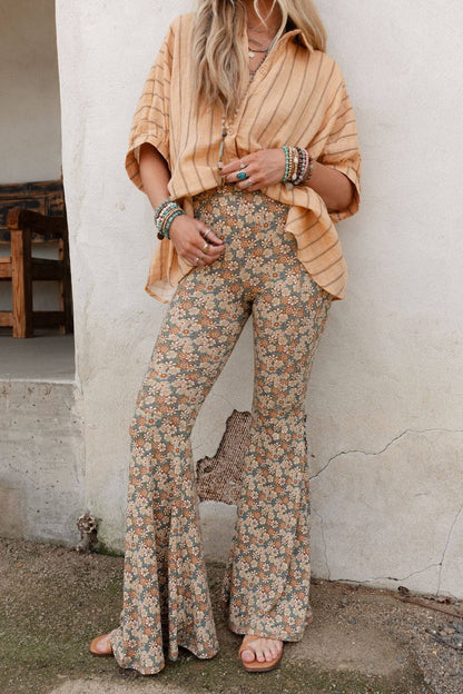 Dream in Flowers Flare Pants - Denim Khaki by Three Birds Nest