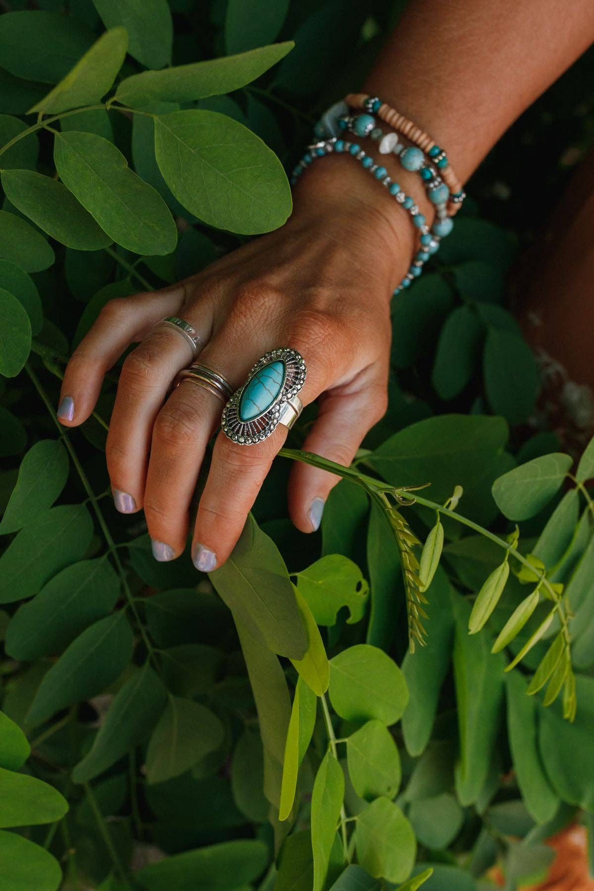 Three Bird Nest - Go West Adjustable Turquoise Ring - Silver