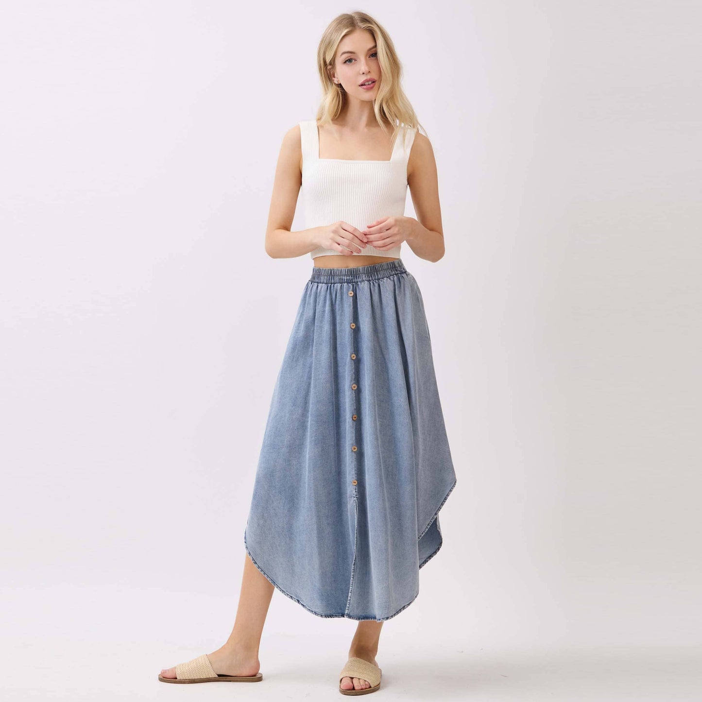 The Blue Sage Tencel Midi Skirt
