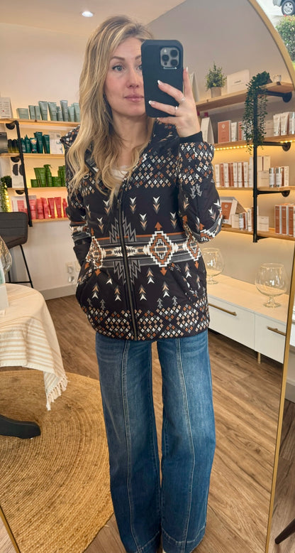 Aztec Hooded Puffer Jacket by Panhandle