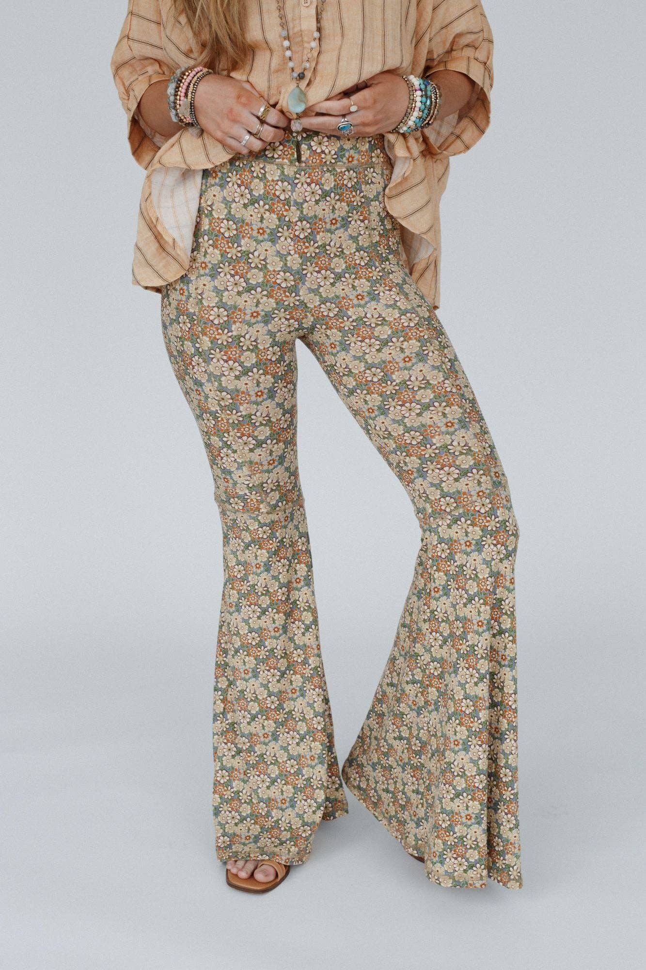 Dream in Flowers Flare Pants - Denim Khaki by Three Birds Nest