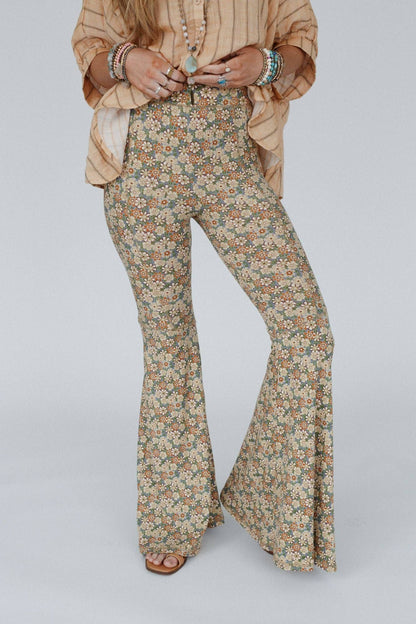 Dream in Flowers Flare Pants - Denim Khaki by Three Birds Nest