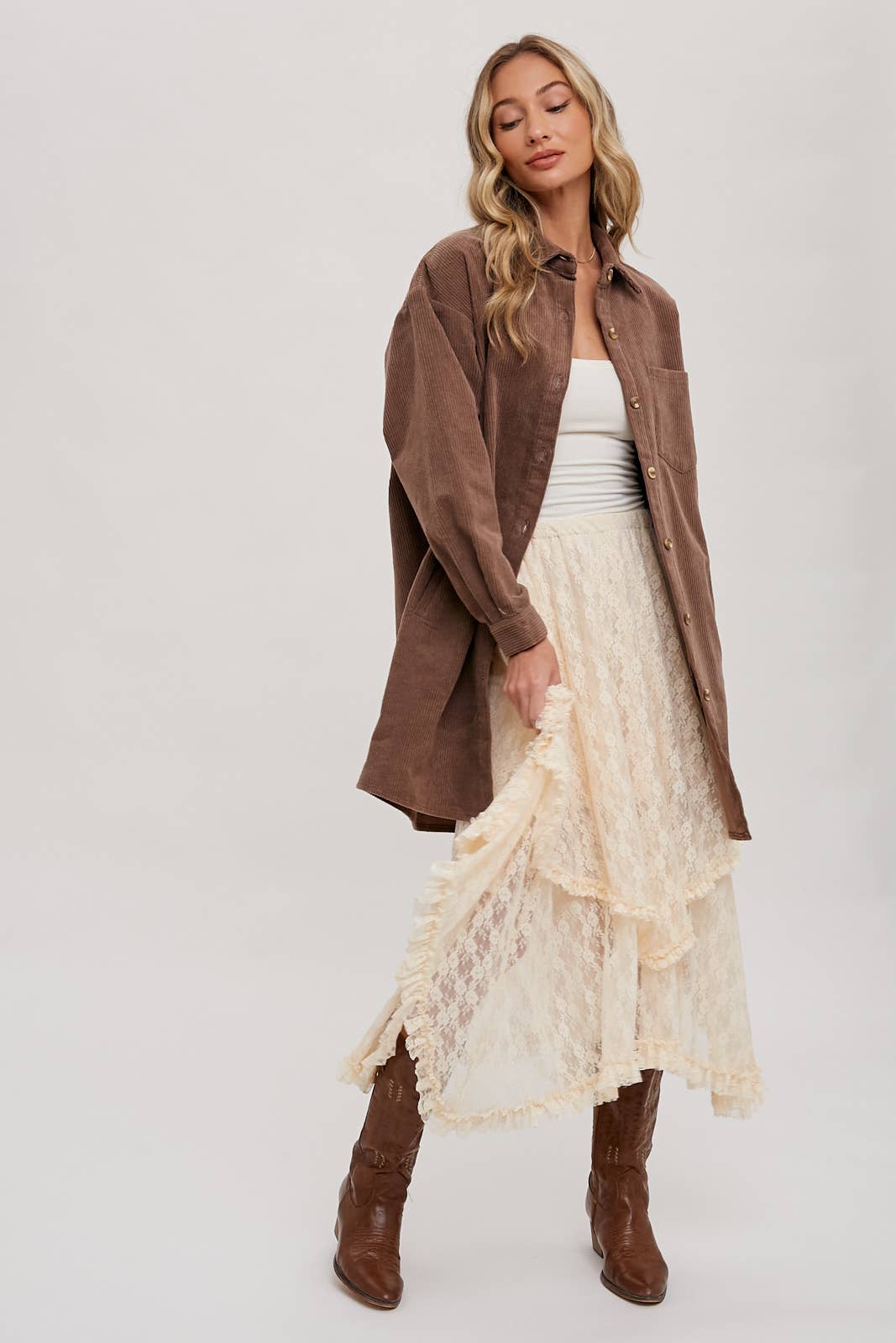 Lace Tiered Midi Skirt