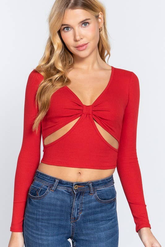 The Nova Cut-Out Rib Knit Top - Scarlet Red