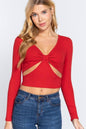 The Nova Cut-Out Rib Knit Top - Scarlet Red