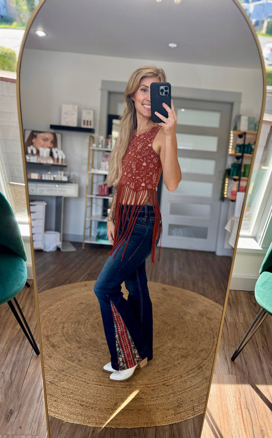 Rock & Roll Denim Women's Desert Print Fringe Tank