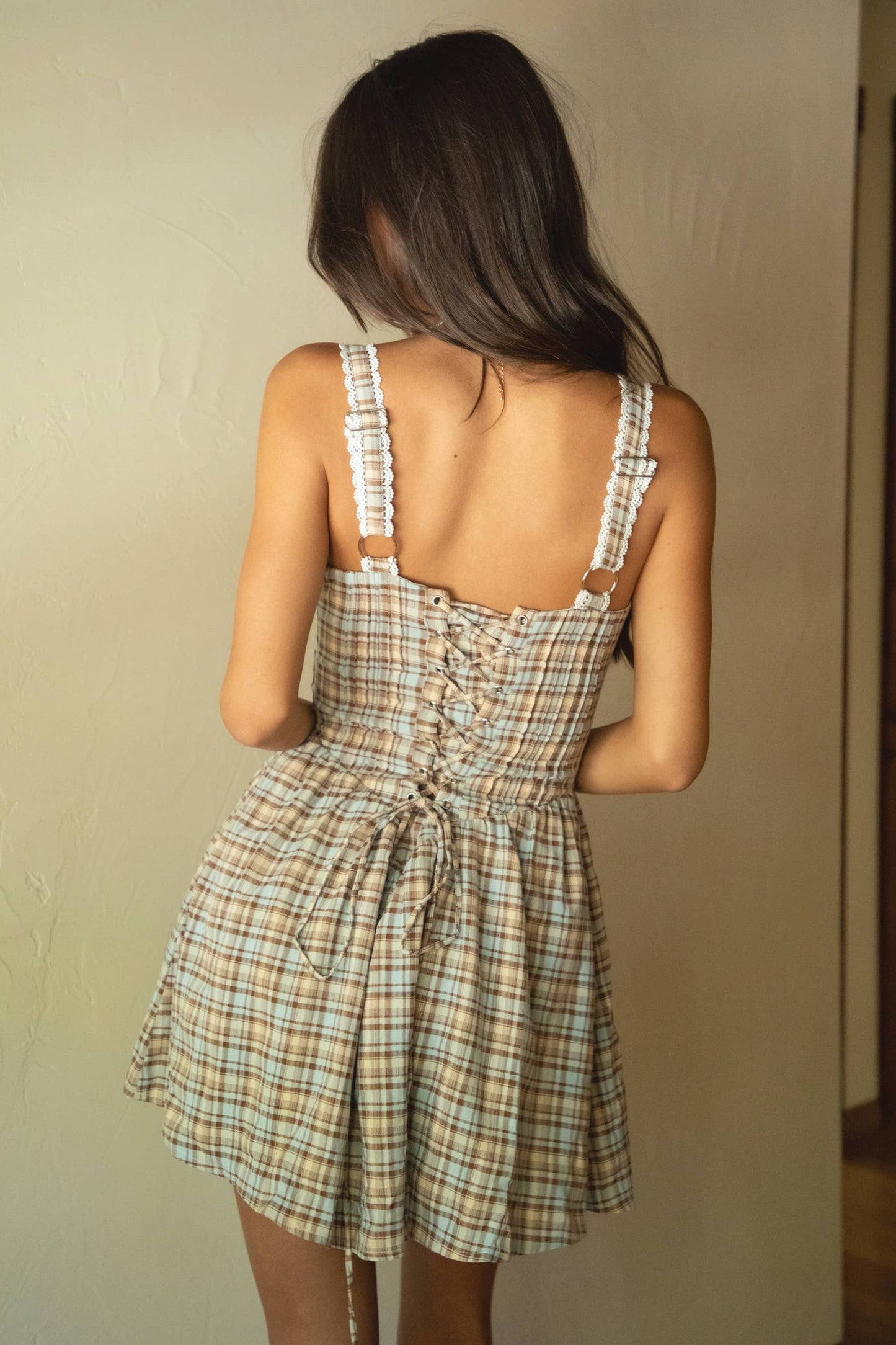 Danielle Plaid Corset Mini Lace Up Dress