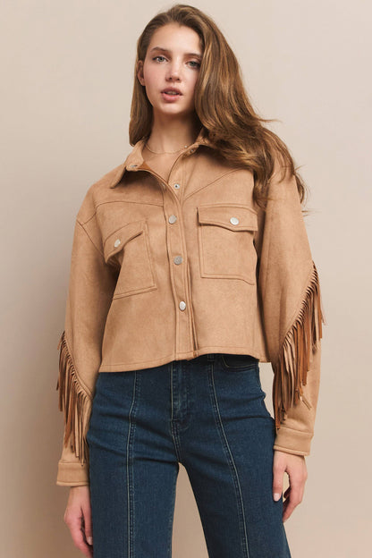 Boho Western Fringed Suede Shacket by Wisteria Lane