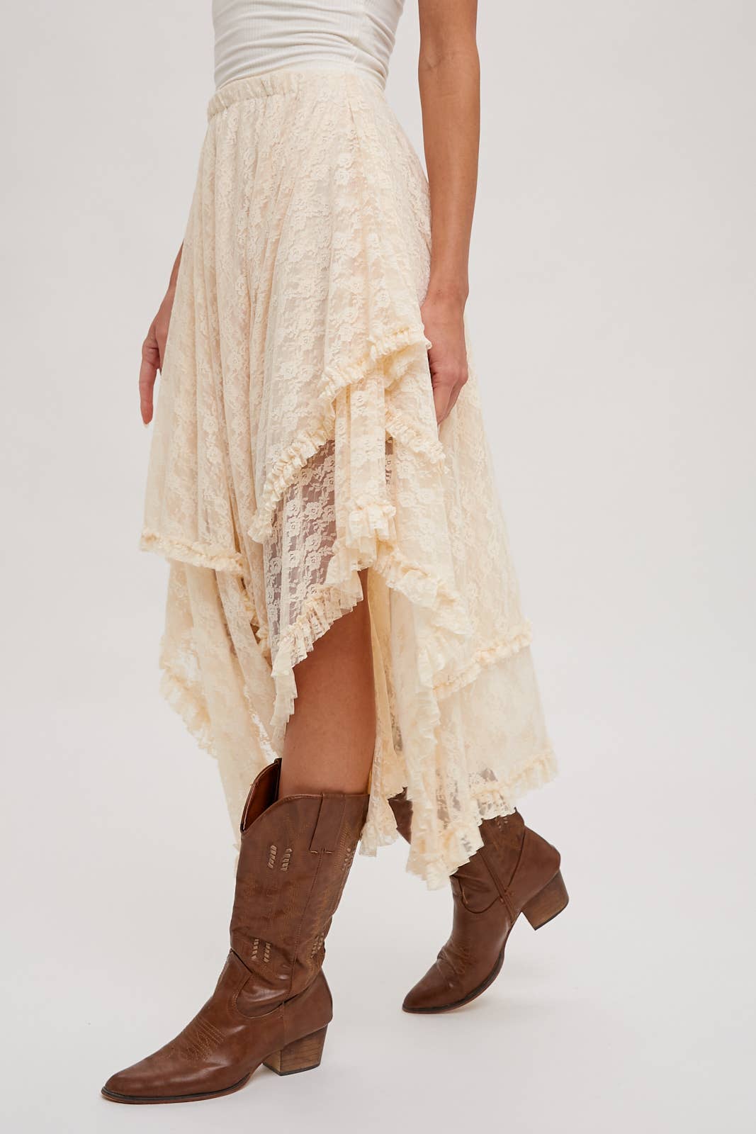 Lace Tiered Midi Skirt