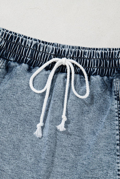 High Waisted Drawstring Denim Shorts with Pockets