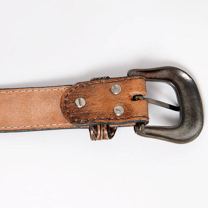 Genuine Leather Tooled Belt with Buckle