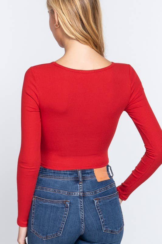 The Nova Cut-Out Rib Knit Top - Scarlet Red