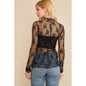 Lace Mesh Long Sleeve Top - Black