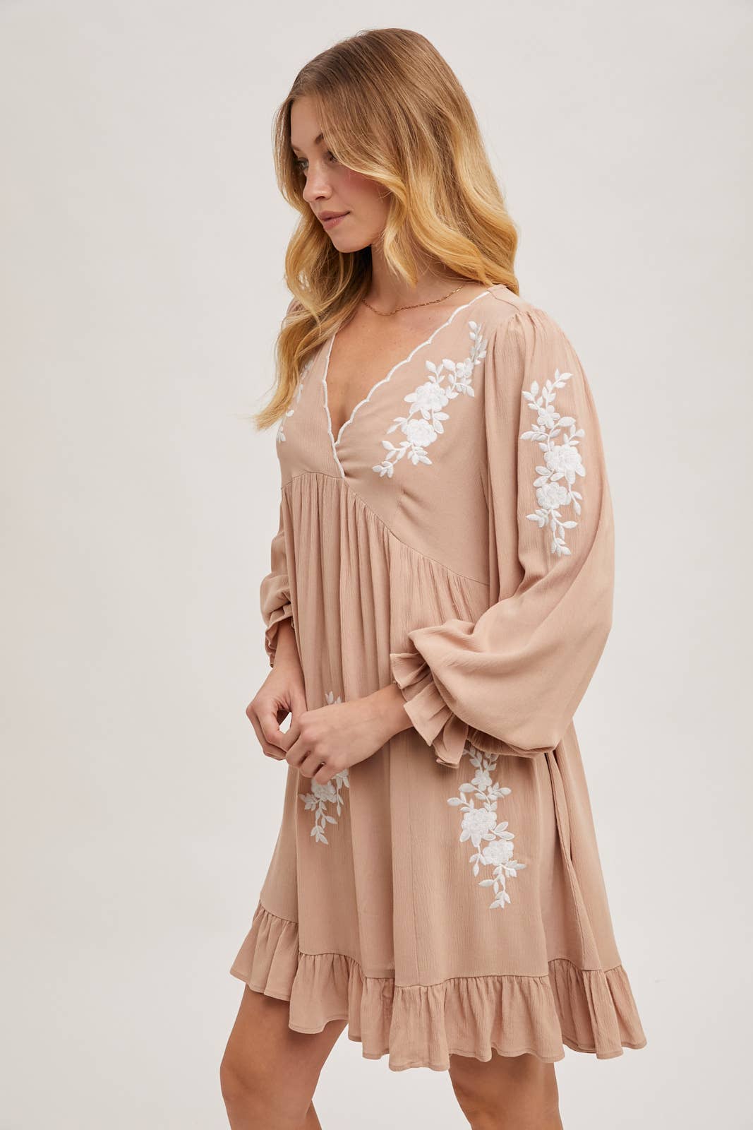 Boho Floral Embroidered Mini Dress