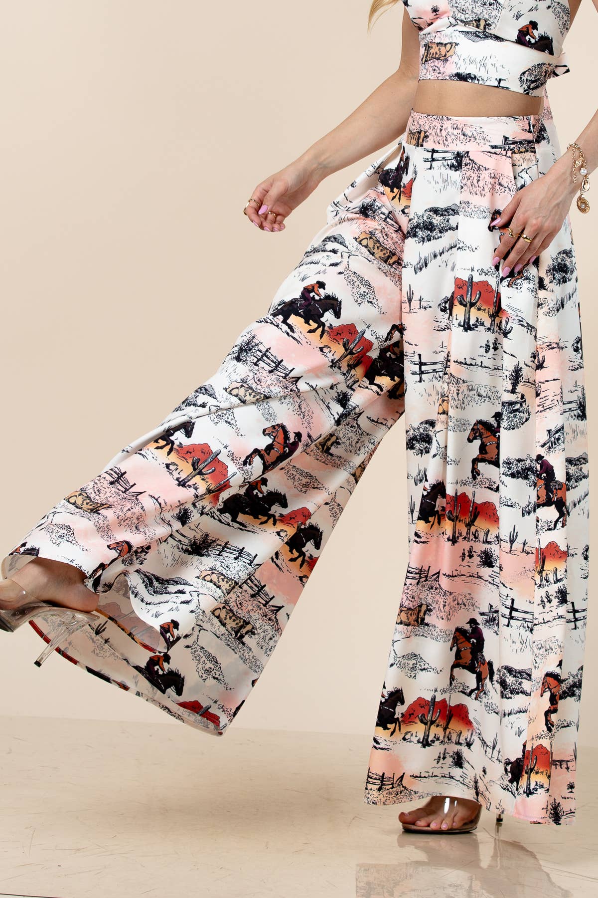 Hilda Vintage Western Print Wide Leg Pants