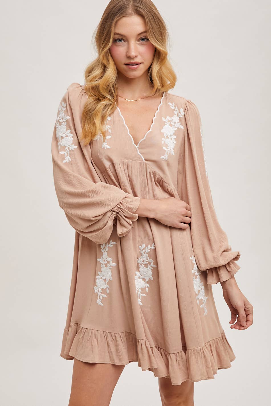 Boho Floral Embroidered Mini Dress