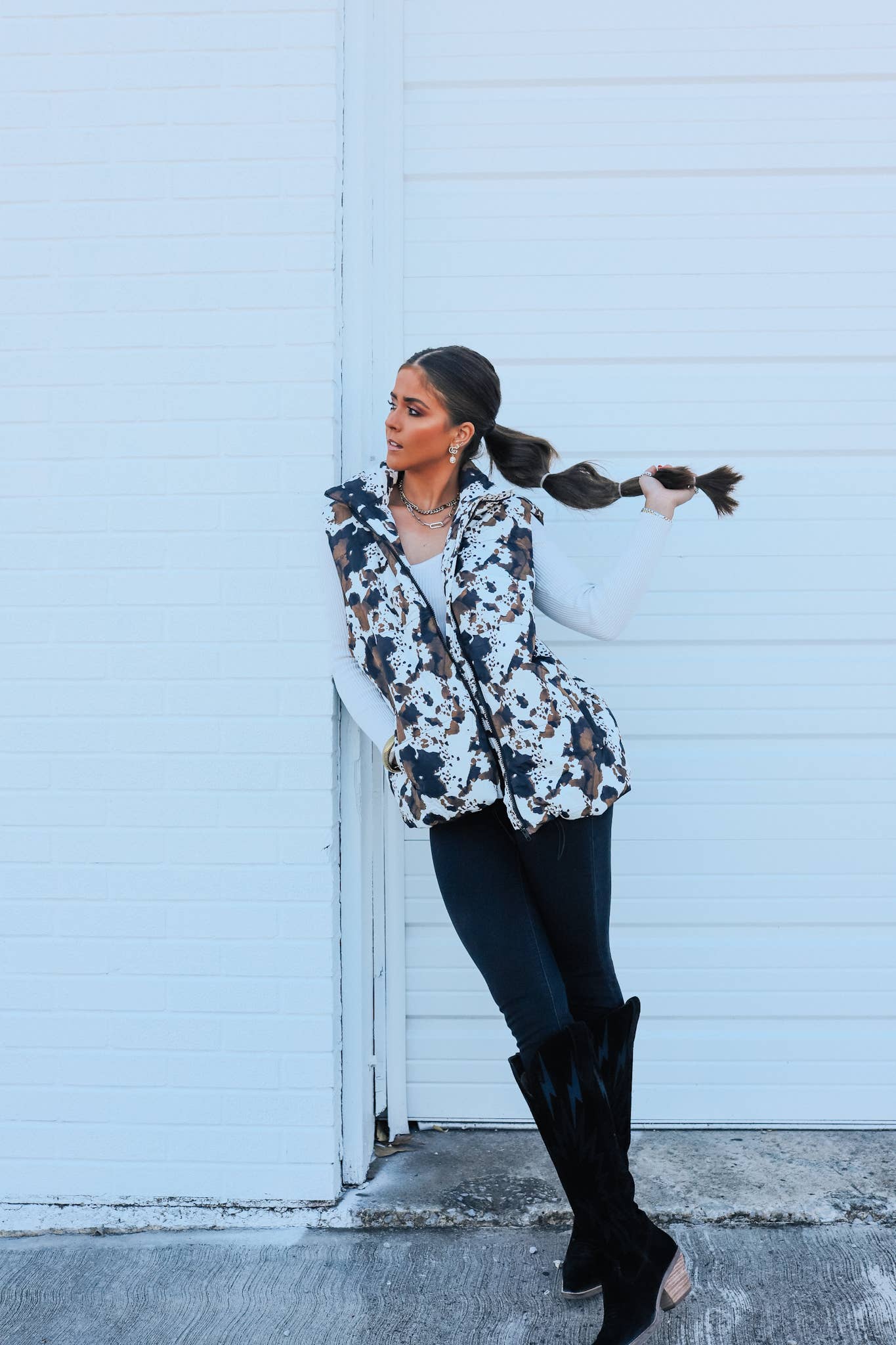 Brown and White Cowhide Vest